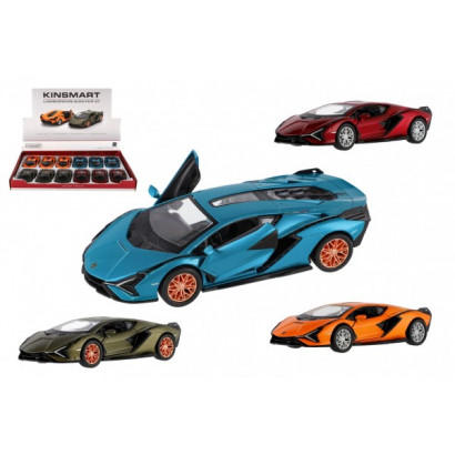 Auto Kinsmart Lamborghini Sián FKP 37 kov/plast 13cm 4 farby na spätné natiahnutie 12ks v boxe