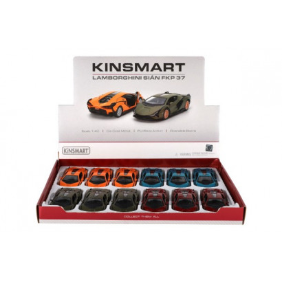 Auto Kinsmart Lamborghini Sián FKP 37 kov/plast 13cm 4 farby na spätné natiahnutie 12ks v boxe