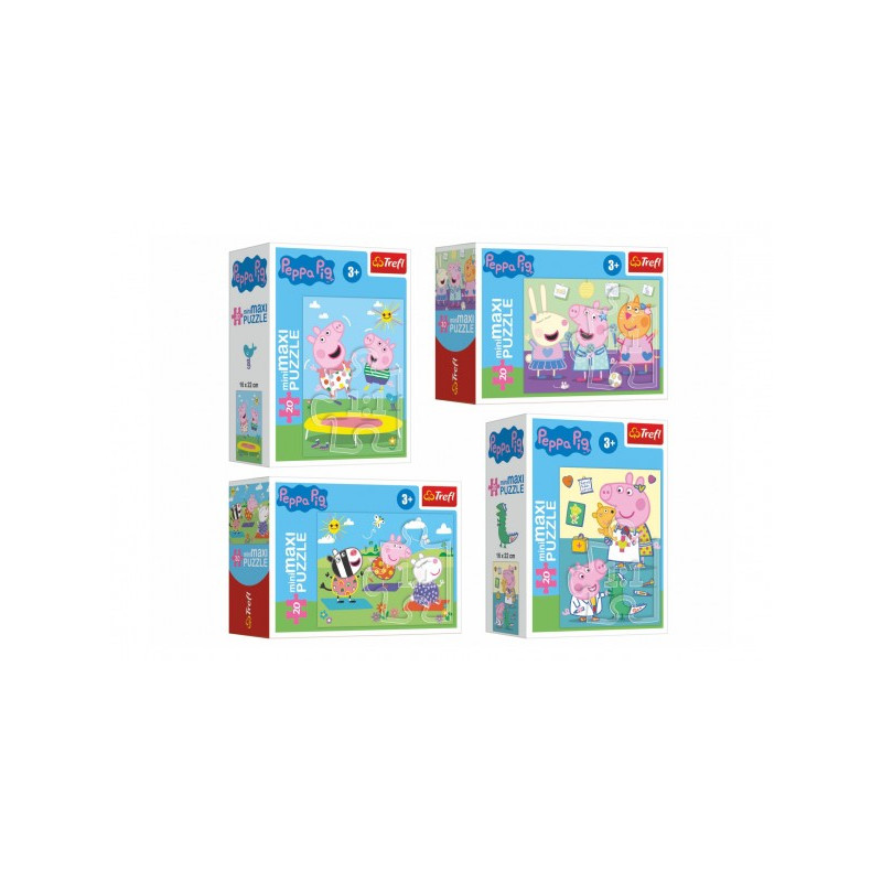 Minipuzzle miniMaxi 20 dielikov Prasiatko Peppa / Peppa Pig 4 druhy v krabičke 11x8cm 24ks v boxe