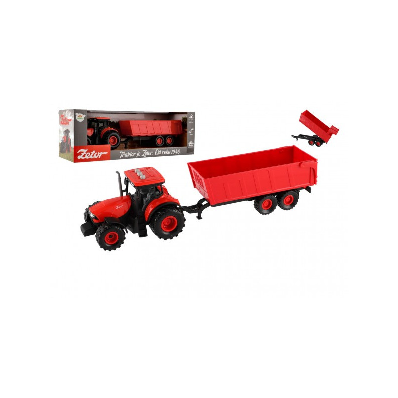 Traktor Zetor s valníkom plast 36cm na zotrvačník na bat. so svetlom so zvukom v krabici 39x13x13cm