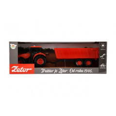 Traktor Zetor s valníkom plast 36cm na zotrvačník na bat. so svetlom so zvukom v krabici 39x13x13cm