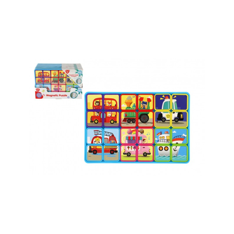 Puzzle magnetické doskové doprava plast vo fólii 30x20x1cm 12ks v boxe 24m+