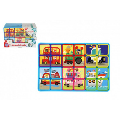 Puzzle magnetické doskové doprava plast vo fólii 30x20x1cm 12ks v boxe 24m+