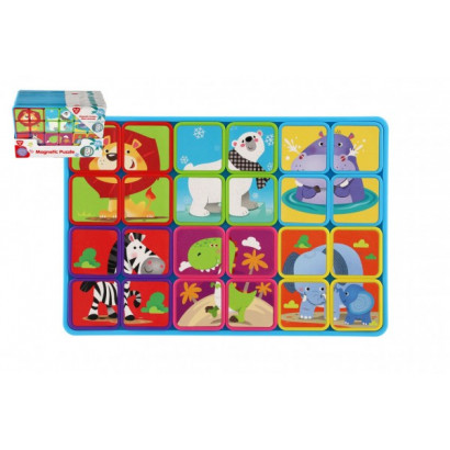 Puzzle magnetické doskové zvieratá plast vo fólii 30x20x1cm 12ks v boxe 24m+