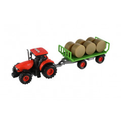 Traktor Zetor s vlekom a balíkmi plast 36cm na zotrvačník na bat. so svetlom so zvukom v krab. 39x13