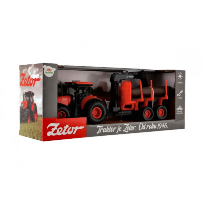 Traktor Zetor s vlekom s naklad. ramenom plast 36cm na zotrvačník na bat. sa svet. sa zvuk. v krab.