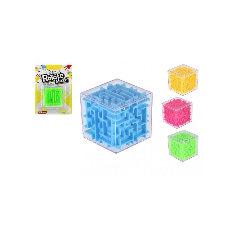 Bludisko kocka hlavolam plast 5x5cm 4 farby na karte