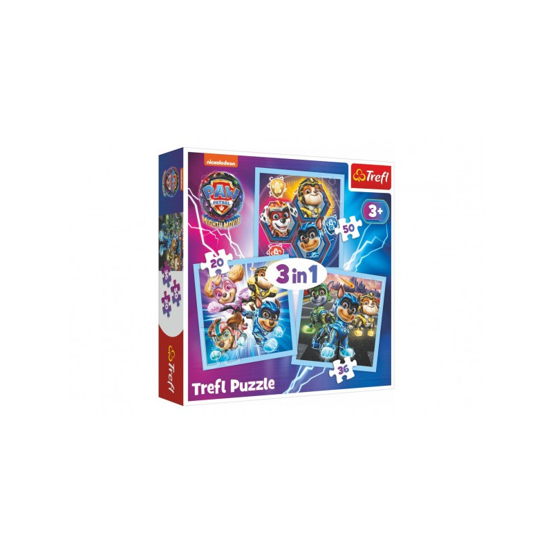 Puzzle 3v1 Mocné šteňatá Tlapková patrola / Paw Patrol 20x19,5cm v krabici 28x28x6cm