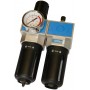 Kompletná úpravná jednotka tlakového vzduchu, zahrňujúca odlučovač vody s filtračnou vložkou, olejový primazávač a redukčný ventil s manometrom. Separácia kvapalných častí a hrubých nečistôt, primazávanie prechádzajúceho stlačeného vzduchu (regulovateľné množstvo oleja).