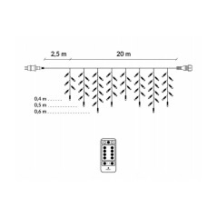 LED kvaple - 22,5m, 500LED, 8 funkcií, ovládač, IP44, studená biela