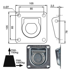 Upevňovacie oko s pružinou 105x105 mm