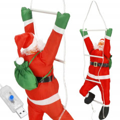 LED Santa Claus na rebríku 90 cm, 8 funkcií, USB, teplá biela