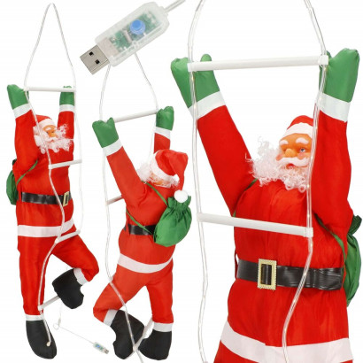 LED Santa Claus na rebríku 90 cm, 8 funkcií, USB, teplá biela