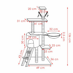 Škrabadlo pre mačky - Domček so schodmi 6 poschodí 136 cm SPRINGOS PA1042