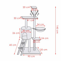 Škrabadlo pre mačky - Domček so schodmi 6 poschodí 145 cm SPRINGOS PA1046