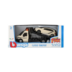 Auto / kamión Bburago odtahovka + auto 1:43 kov / plast 21cm 6 farieb v krabičke 22x9x6,5cm