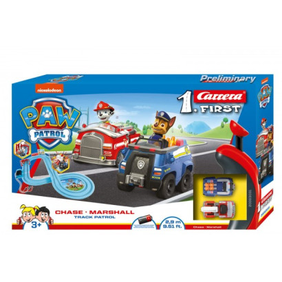 Autodráha Carrera First Paw Patrol/Tlapková Patrola 2,9m plast +2 autá na bat. v krabici 50x30x7cm