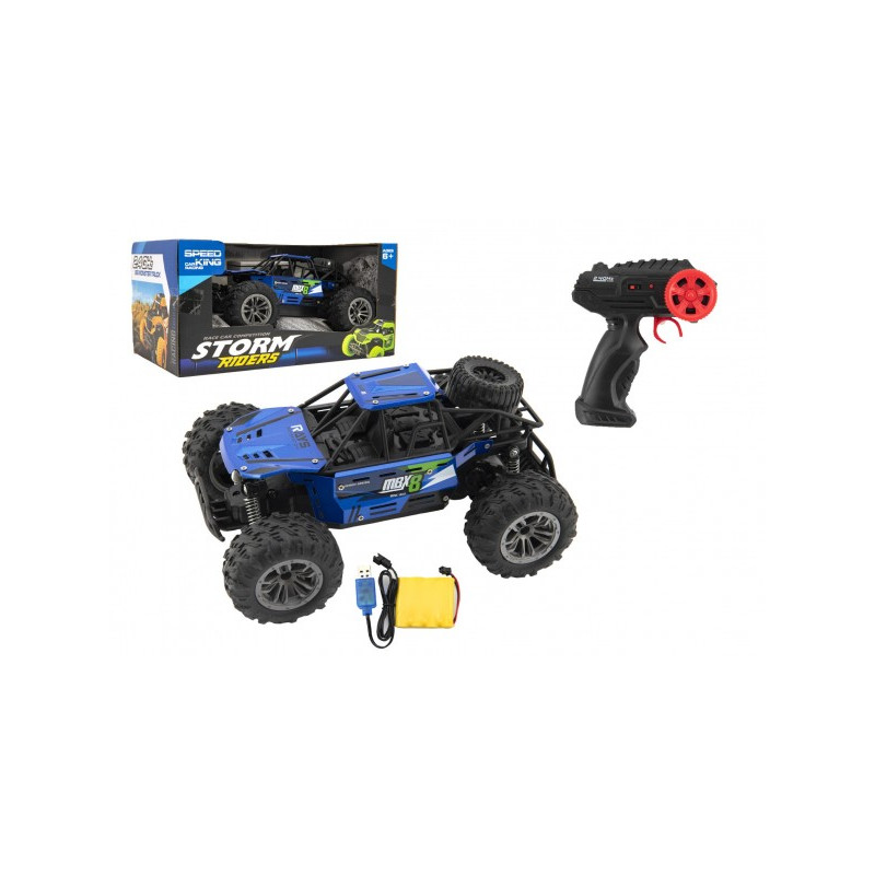 Auto RC buggy terénne modré 22cm plast 2,4GHz na batérie + dobíjacie pack v krabici 32x16x18cm