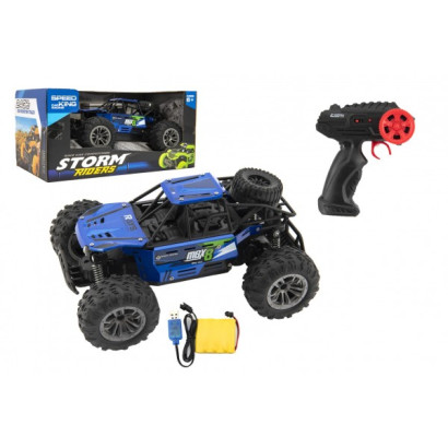 Auto RC buggy terénne modré 22cm plast 2,4GHz na batérie + dobíjacie pack v krabici 32x16x18cm