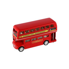 Autobus "Londýn" červený poschodový kov/plast 12cm na spätné natiahnutie v krabičke 17x13,5x6cm