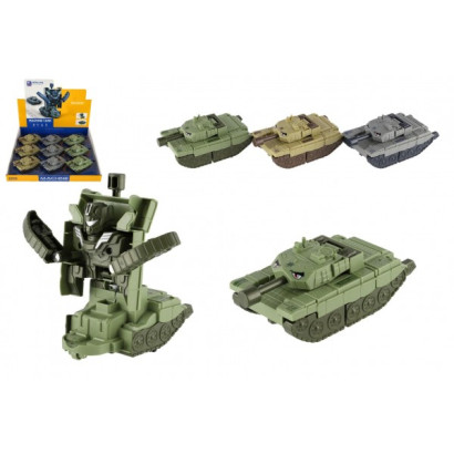 Transformer tank/robot plast 14cm na zotrvačník 3 farby 9ks v boxe