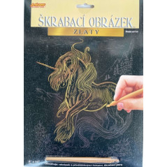 Škrabací obrázok zlatý Jednorožec A4 20,3x25,4cm 3 druhy na karte