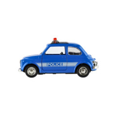 Auto polícia retro 11cm kov/plast na spätné natiahnutie na batérie so svetlom 4 druhy 12ks v boxe