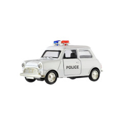 Auto polícia retro 11cm kov/plast na spätné natiahnutie na batérie so svetlom 4 druhy 12ks v boxe