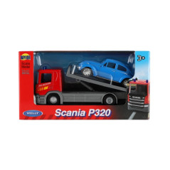 Auto odťahovka Welly Scania P320 + auto kov/plast 15cm mix druhov v krabičke 18,5x10x6cm