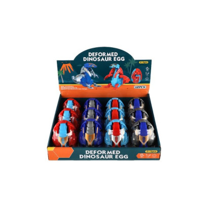 Dinosaurus/robot skladacie vajcia plast 11cm vo fólii 4 farby 12ks v boxe