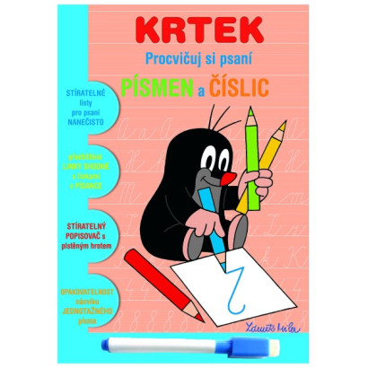 Zošit aktivít Precvičuj si písmená a číslice Krtko + stierateľný popisovač v sáčku 16,5x24x2cm