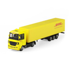 Auto kamión s návesom DHL plast 19cm na voľný chod v krabičke 20x6x4cm