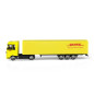 Auto kamión s návesom DHL plast 19cm na voľný chod v krabičke 20x6x4cm