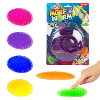 Fidget worm meniaci tvar antistresový plast 13cm 6 farieb na karte