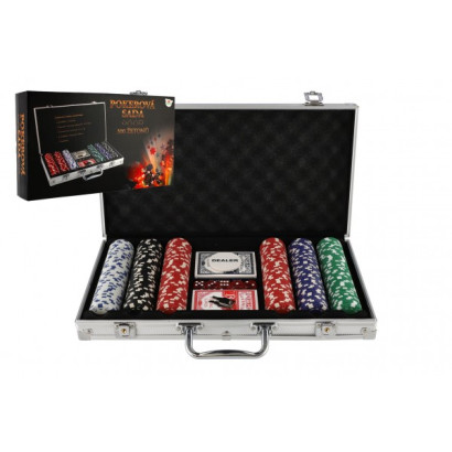 Poker sada 300ks + karty + kocky v hliníkovom kufríku v krabici 40x24x8cm