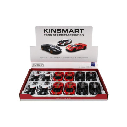 Auto Kinsmart Ford GT 1:38 12,5cm kov/plast 3 farby na spätné natiahnutie 12ks v boxu