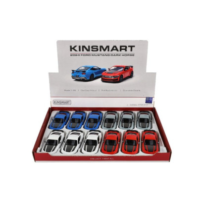 Auto Kinsmart 2024 Ford Mustang Dark Horse 1:38 kov/plast 12,5 cm 4 farby na spätné nat. 12ks v boxu