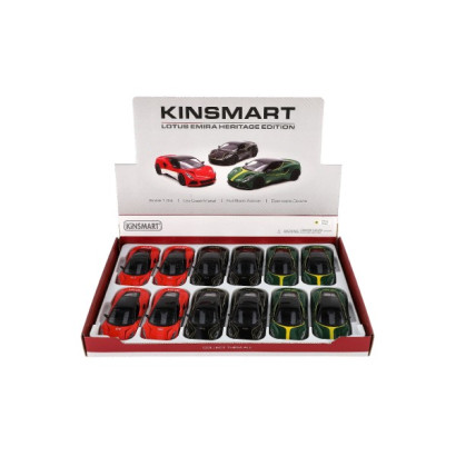 Auto Kinsmart Lotus Emira 1:38 kov/plast 12,5cm 3 farby na spätné natiahnutie 12ks v boxe