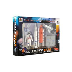 Sada vesmír 6ks kov/plast astronaut, raketoplán s doplnkami v krabičce 25x17x4,5cm