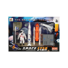 Sada vesmír 6ks kov/plast astronaut, raketoplán s doplnkami v krabičce 25x17x4,5cm