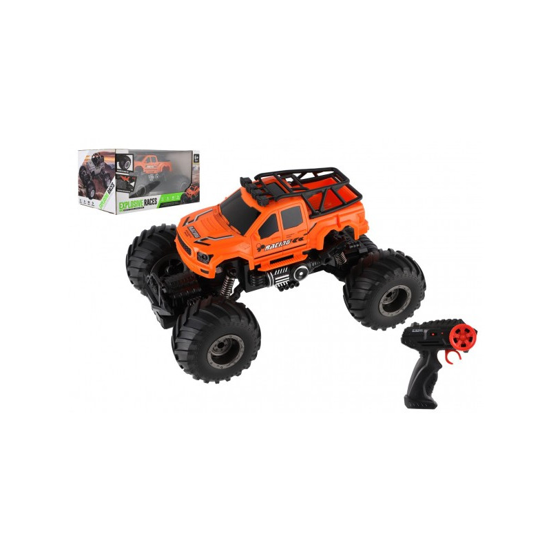 Auto RC pick up Off road terénny plast 23cm 2,4 GHZ na batérie so svetlom ranžový v krab. 30x15cm