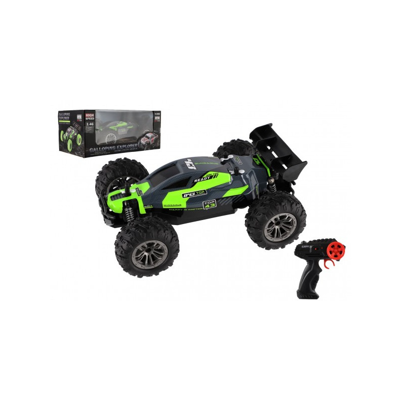 Auto RC Buggy rýchlostný 2,4 GHz plast 25cm na batérie zelené v krabici 31x14x18cm