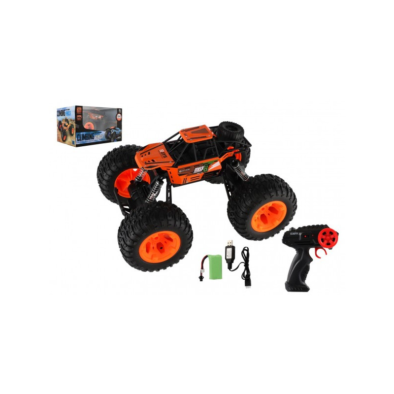 Auto RC Off-Road terénne 2,4 GHz plast 32cm dobíjací pack + batéria oranžový v krabici 38x23x26cm