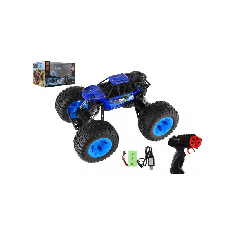 Auto RC Off-Road terénny 2,4 GHz plast 32cm dobíjací pack + batéria modrej v krabici 38x23x26cm