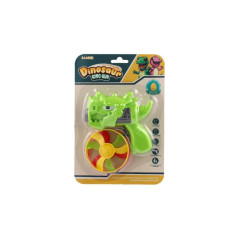 Vystreľovacia vrtuľka 3ks + štartér pištole dinosaurus plast 4 farby na karte 15,5x24x5cm