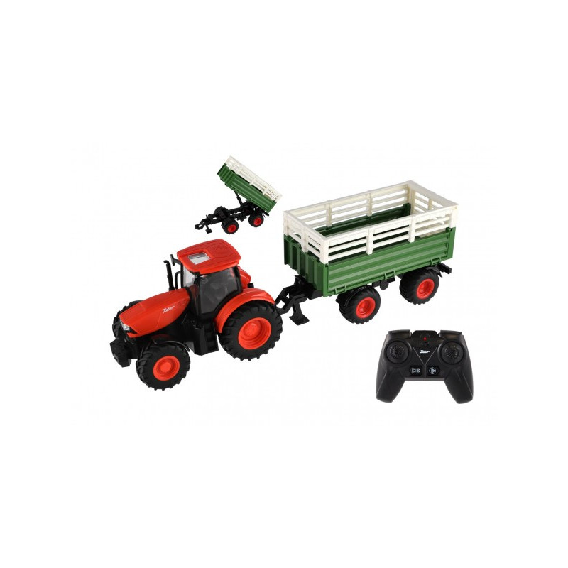 Traktor Zetor RC s vlekom plast 42cm 2,4GHz dobíjací pack + batéria so zvukom v krabici