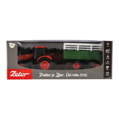 Traktor Zetor RC s vlekom plast 42cm 2,4GHz dobíjací pack + batéria so zvukom v krabici