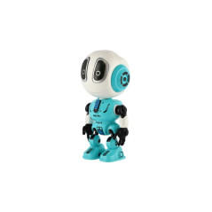 Robot ECHO opakujúce vety kovový 12cm modrý na batérie so zvukom so svetlom v krabičke 10,5x15x5,5cm