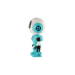 Robot ECHO opakujúce vety kovový 12cm modrý na batérie so zvukom so svetlom v krabičke 10,5x15x5,5cm