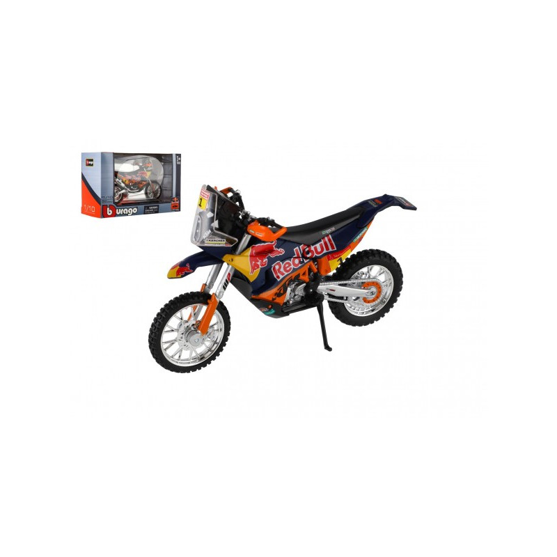 Motorka Bburago Red Bull KTM Rally Dakar 2019 kov/plast 12cm na voľný chod v krabičke 17x11cm